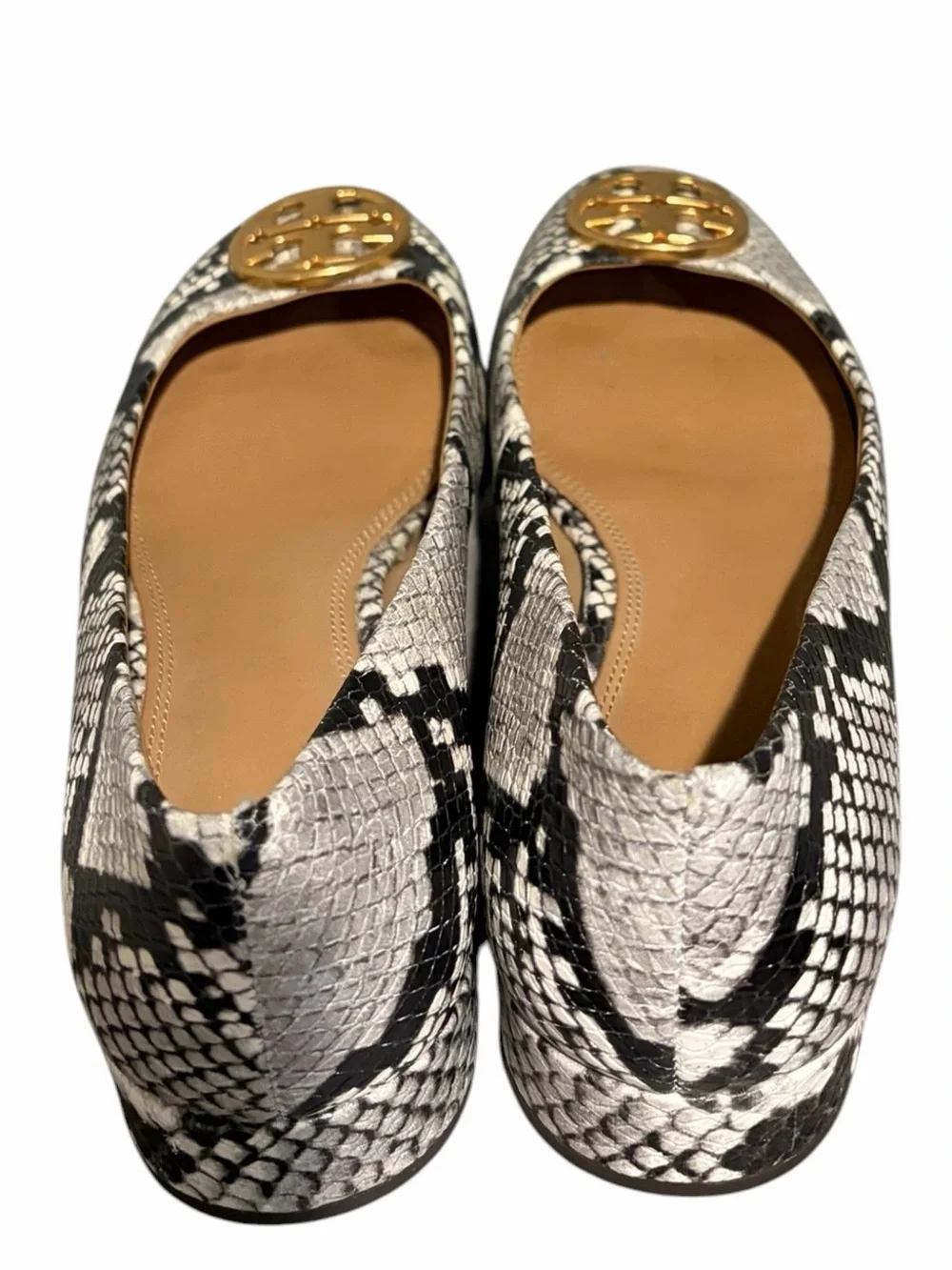 Tory Burch Chelsea Round-Toe Snakeskin-Embossed Leather Pumps.